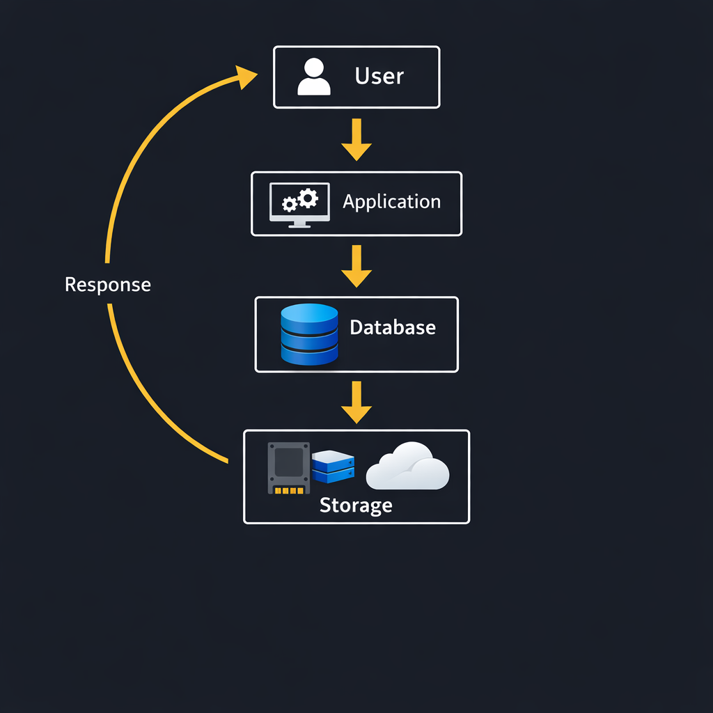 Data flow diagram showing User, Application, Database, and Storage